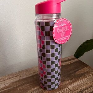 Packed Party Pink and Gray Checkered Water Bottle